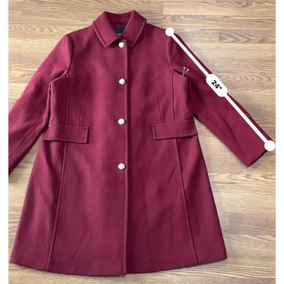 Kate  spade BURGUNDY PEARL BUTTONS A-line Wool Blend Coat size XL - Picture 5 of 13